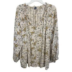 Old Navy Yellow Green Floral Long Sleeve Blouse V Neck Ruffles 3X Peasant Office